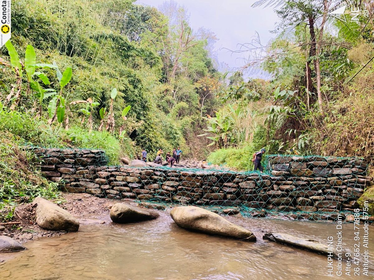 Gabion check dam under construction